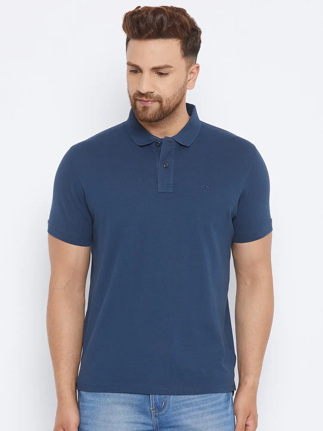 Men’s Stretchable Polo T-Shirt in Denim – Casual Style with a Modern Twist