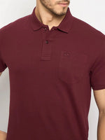 98degreenorth Men's Wine Polo T-Shirt in stretch cotton pique with chest pocket for a smart, sophisticated look.