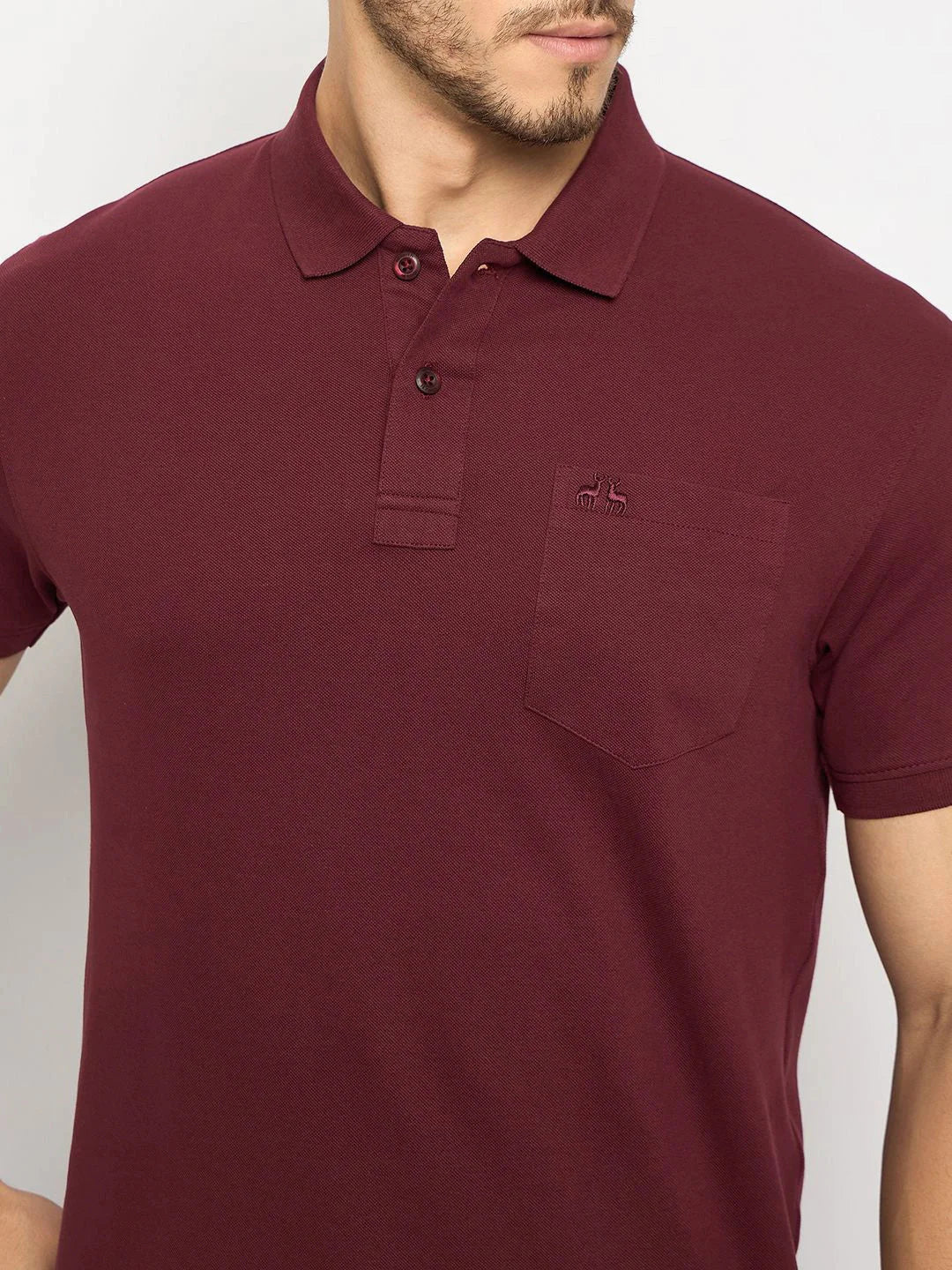 98degreenorth Men's Wine Polo T-Shirt in stretch cotton pique with chest pocket for a smart, sophisticated look.