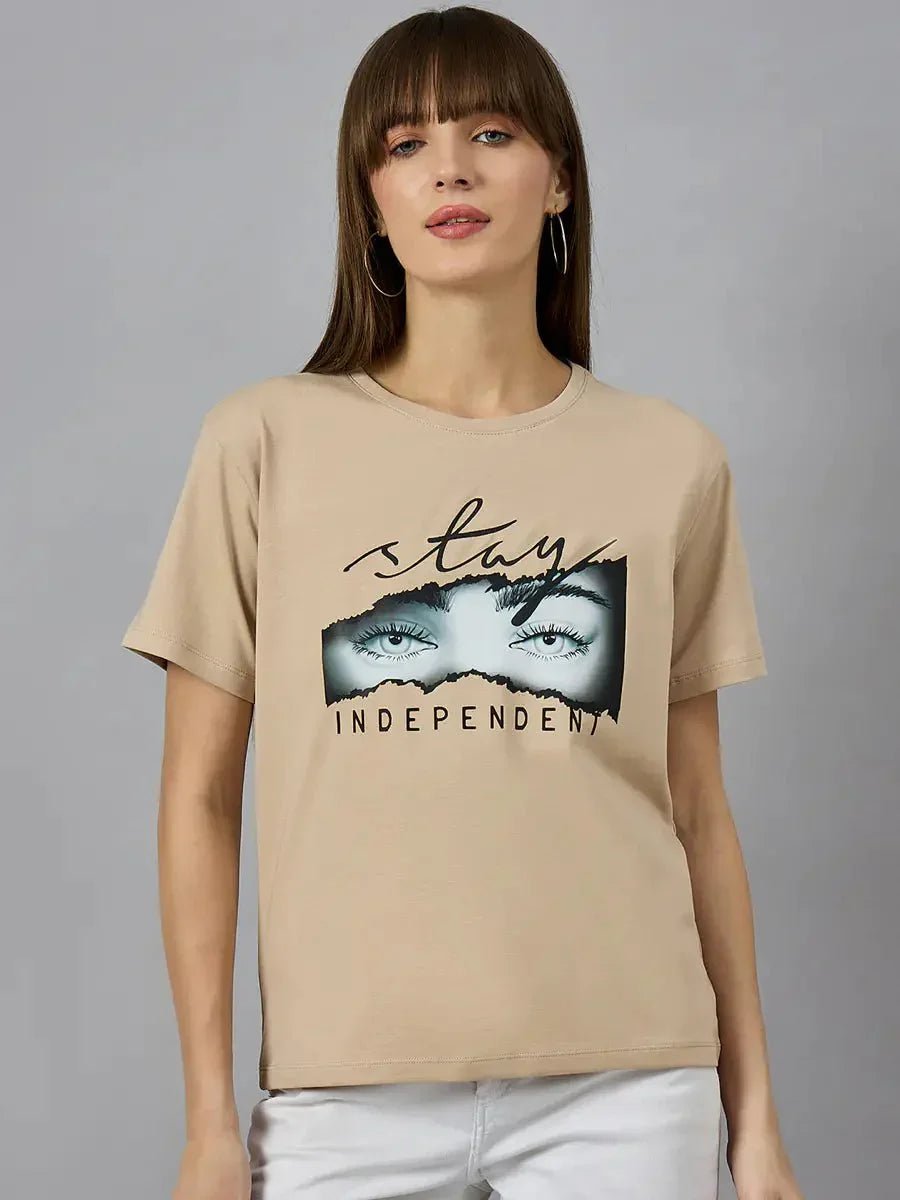 Regular Fit Women’s Cotton Typography T-shirt – Round Neck Design