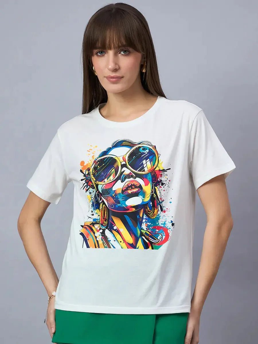 Round Neck Typography Cotton T-shirt – Women’s Trendy Streetwear