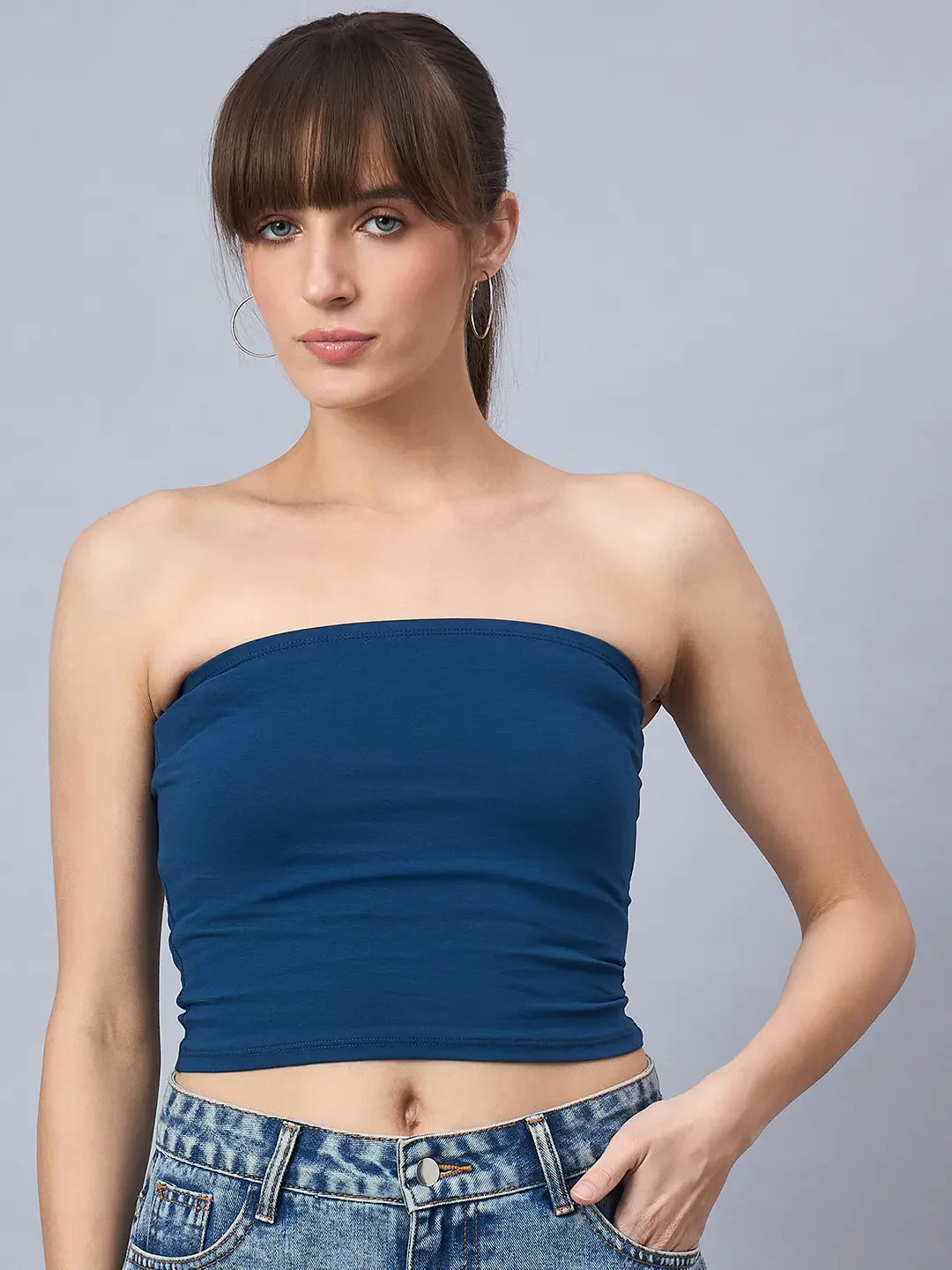 Teal Tube Crop Top for Women – Vibrant Strapless Statement Piece for Parties & Dates | 98 Degree North India