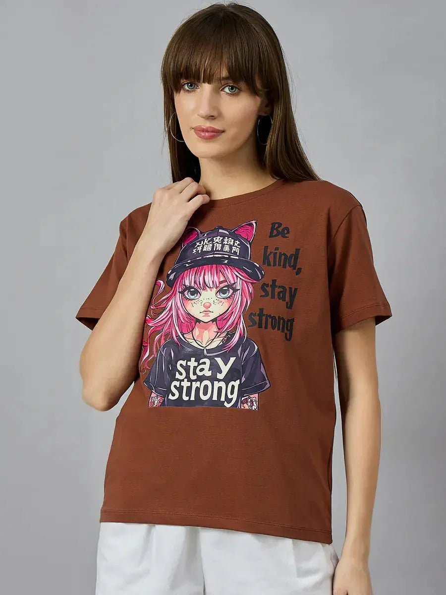 Typography Cotton T-shirt for Women – Regular Fit Round Neck Style