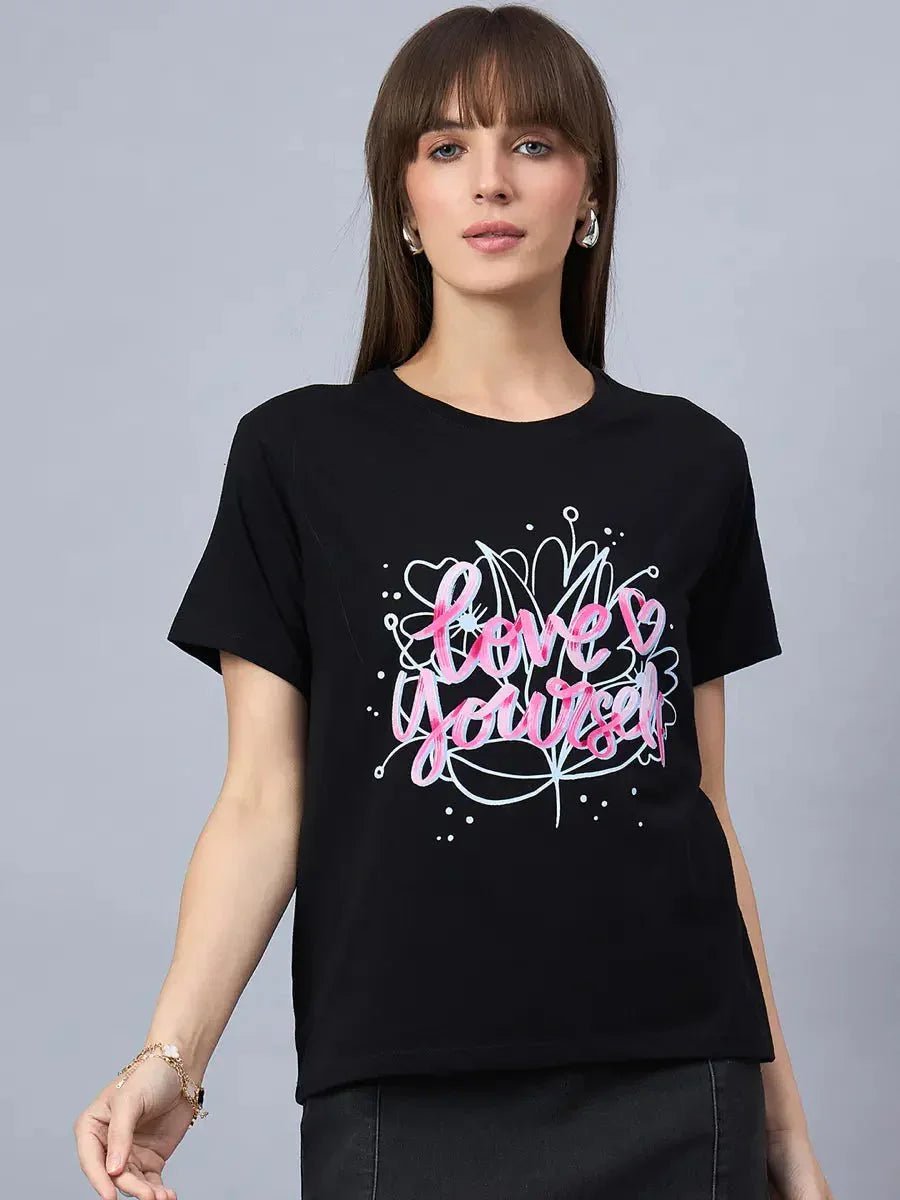 Typography Graphic Cotton T-shirt – Women’s Round Neck Daily Wear