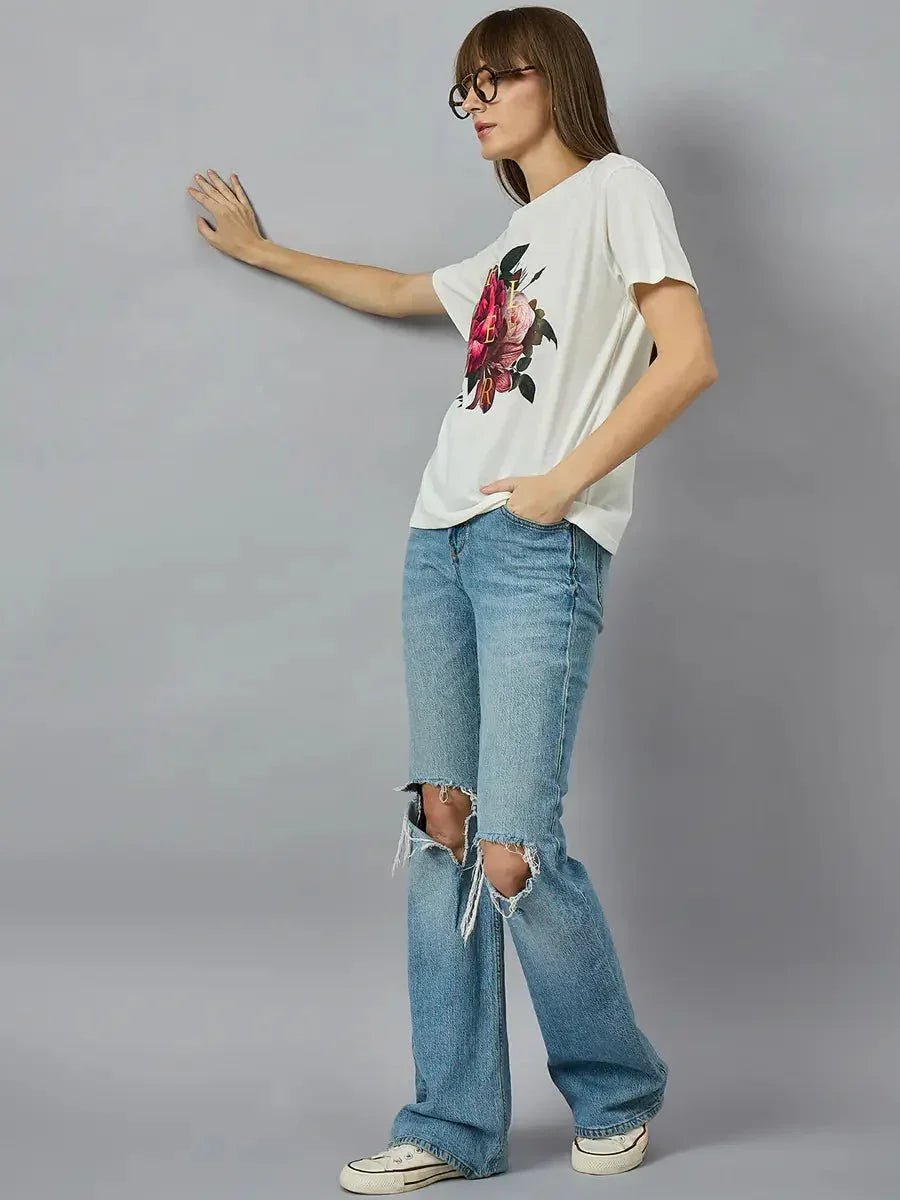 Typography Printed Cotton Round Neck T-shirt for Women – Relaxed Fit