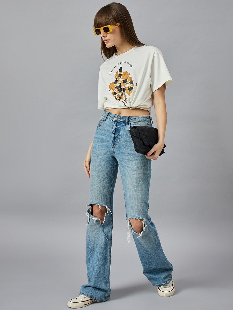 Typography Printed Relaxed Fit T-shirt – Drop Shoulder, Cotton Round Neck