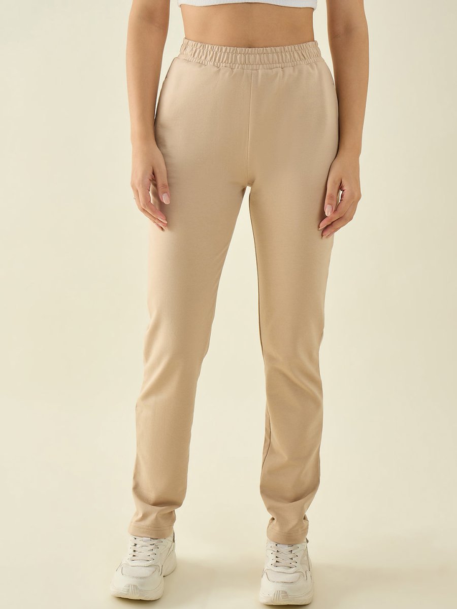 Women’s Beige Regular Fit Cotton Stretchable Trousers | Everyday Casual & Office Wear
