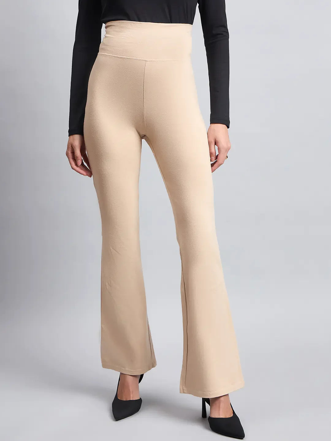Women’s Beige Stretch Fit Trousers by 98 Degree North – Minimal Everyday Wear for Office & Travel in India
