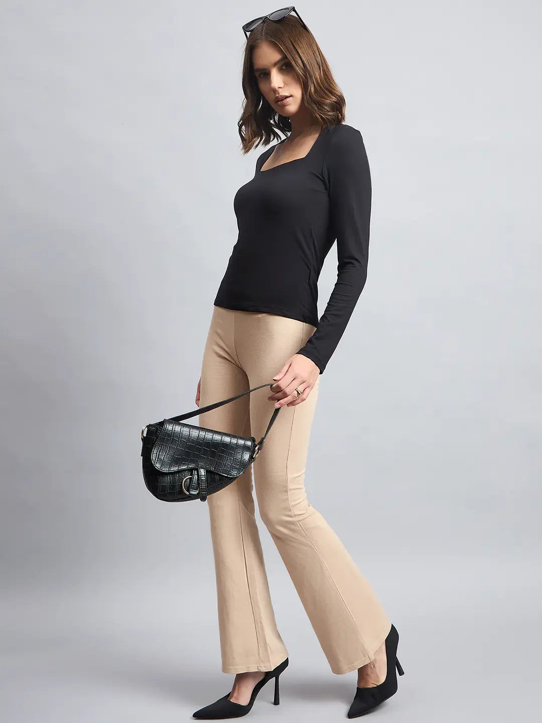 Women’s Beige Stretch Fit Trousers by 98 Degree North – Minimal Everyday Wear for Office & Travel in India