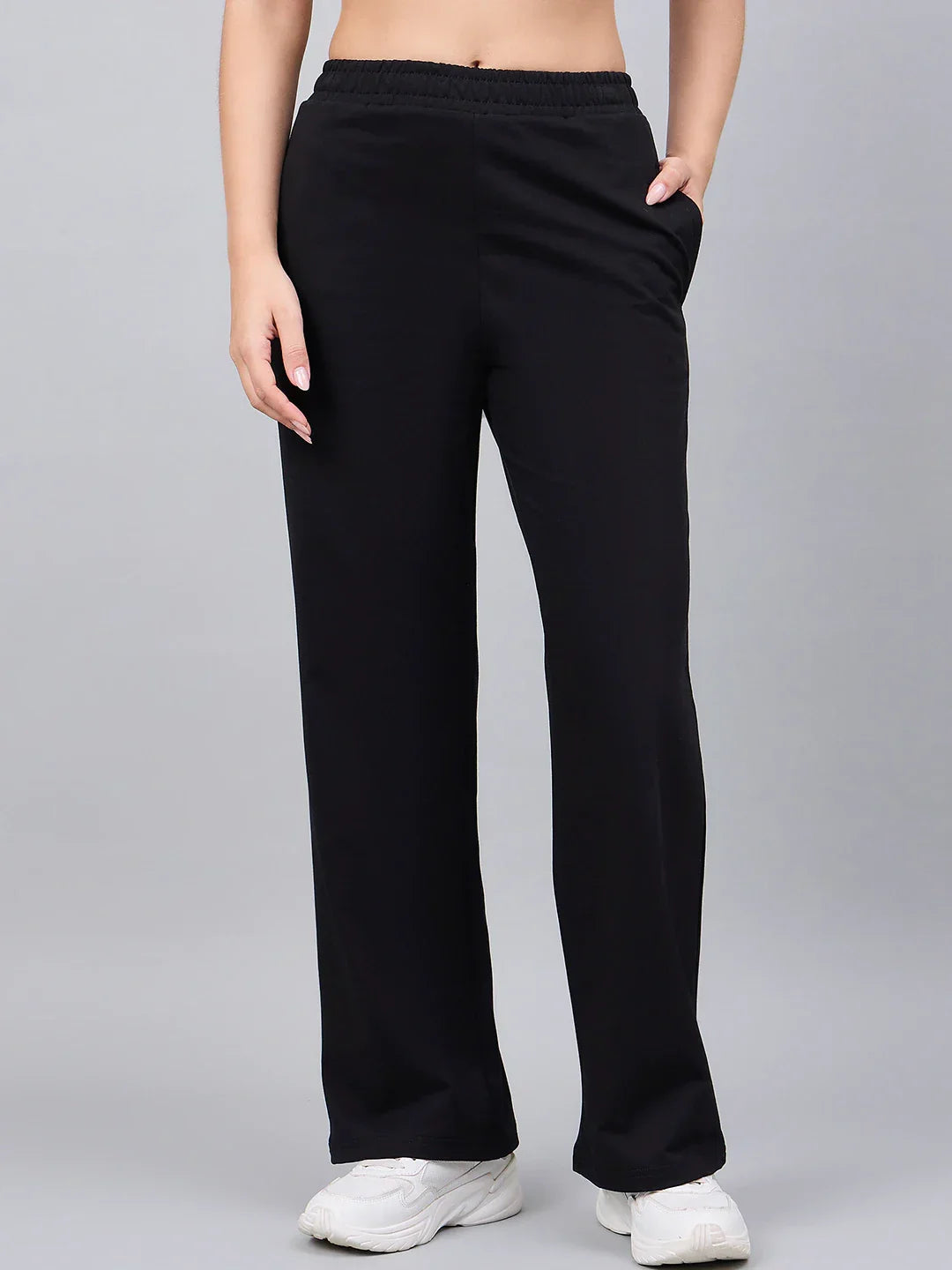 Women’s Black Cotton Stretchable Trackpants – Slim Fit Ankle Length Workout & Casual Wear Pants India