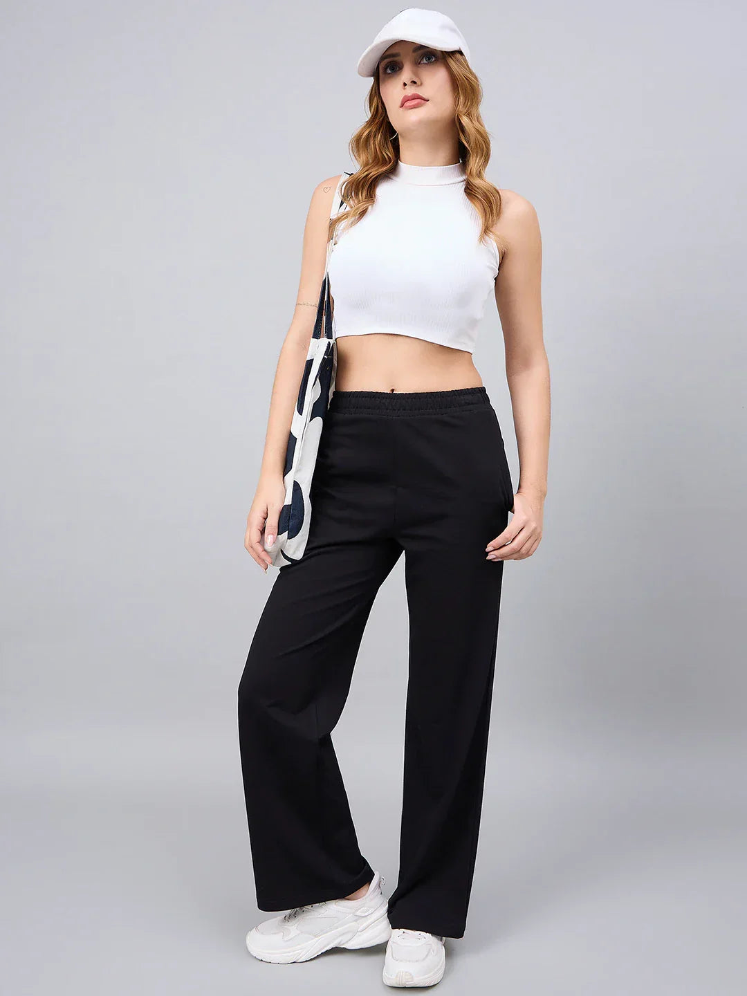 Women’s Black Cotton Stretchable Trackpants – Slim Fit Ankle Length Workout & Casual Wear Pants India