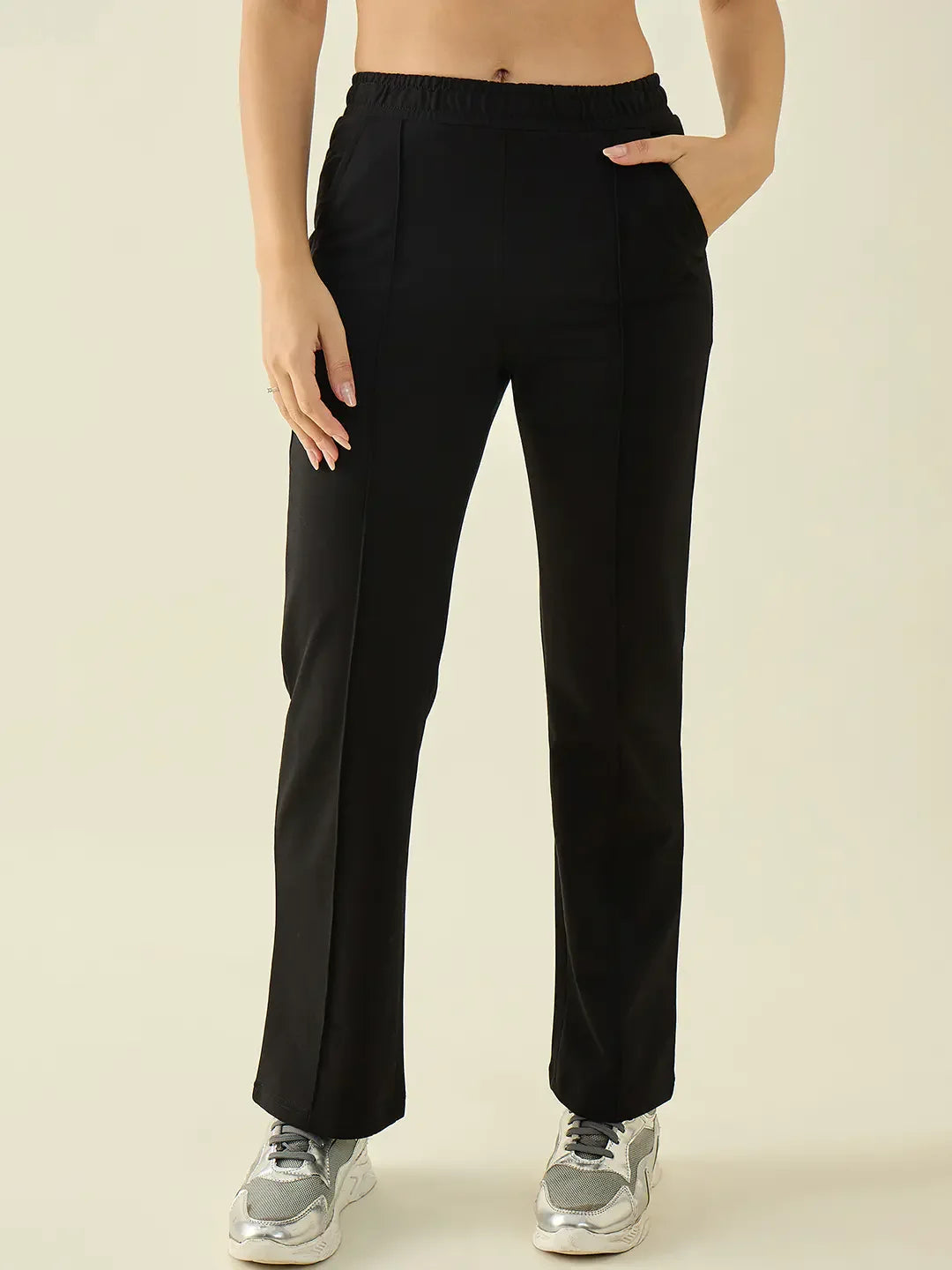 Women’s Black Straight Fit Cotton Stretchable Trousers | Everyday Work & Travel Pants