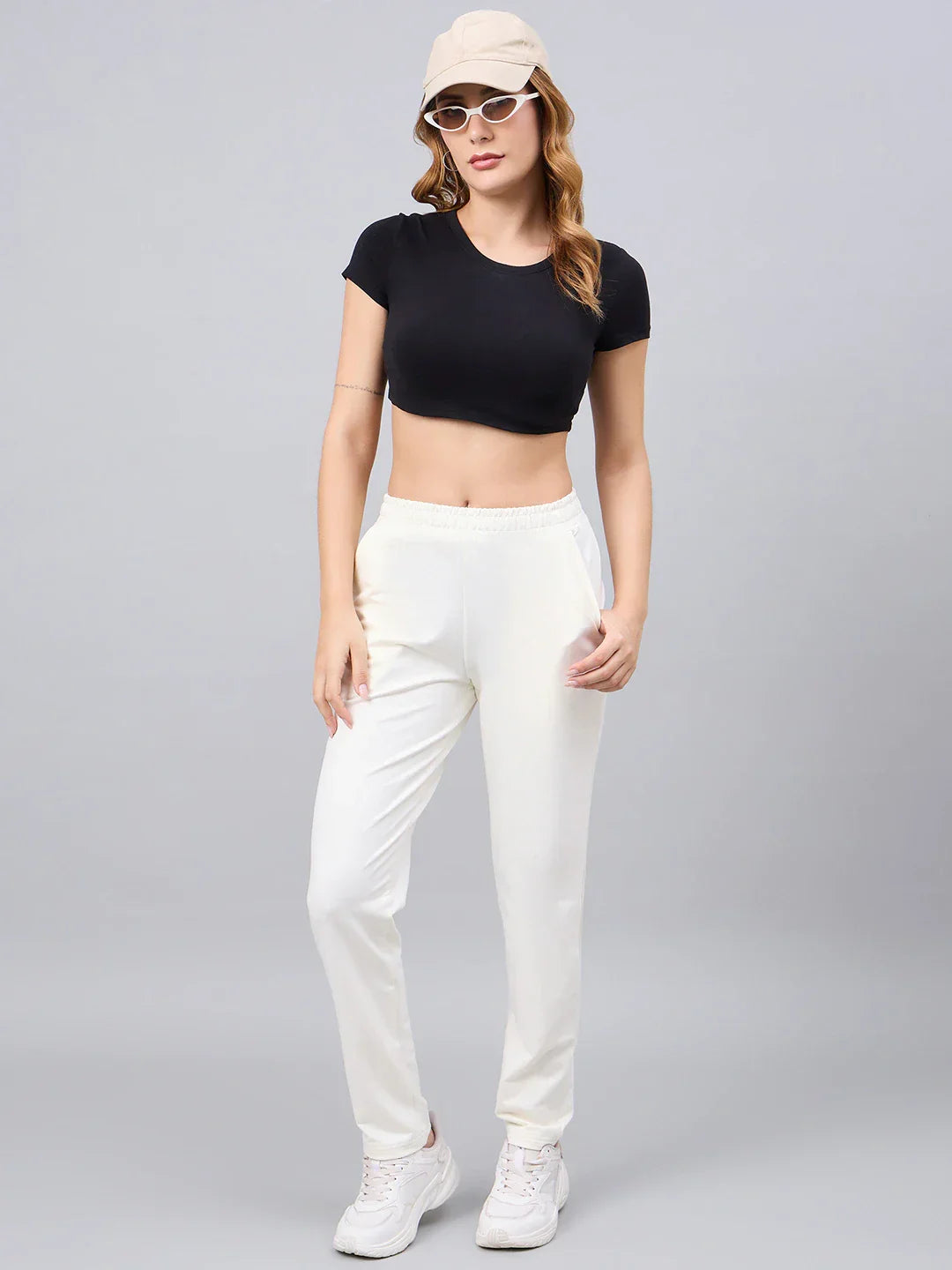 Women’s Butter Yellow Cotton Stretchable Slim Fit Trackpants – High Waist Straight Leg Lounge & Casual Pants India