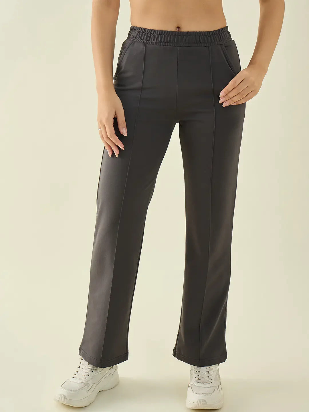 Women’s Charcoal Straight Fit Cotton Stretchable Trousers | Stylish & Comfortable Work Pants