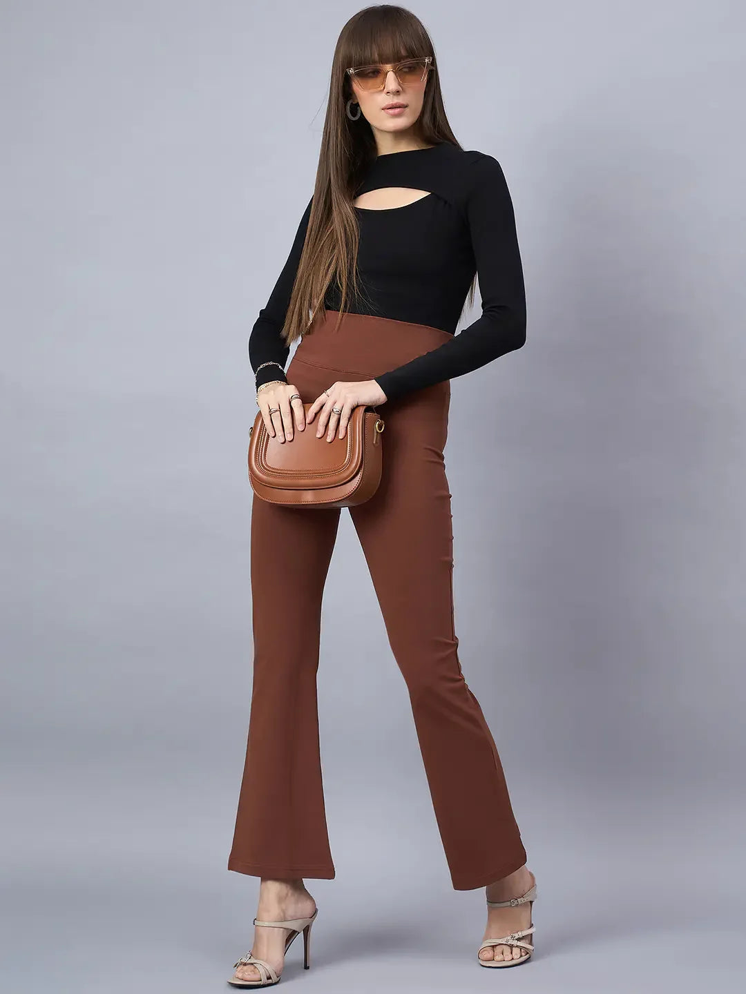 Women’s Dark Rust Stretchable Trousers – 98 Degree North Trendy Statement Wear for Casual & Office Fashion in India
