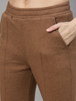 98degreenorth Womens Flared Sweatpants in Coffee Melange, street style lounge pants with highlighted waistband and seams.