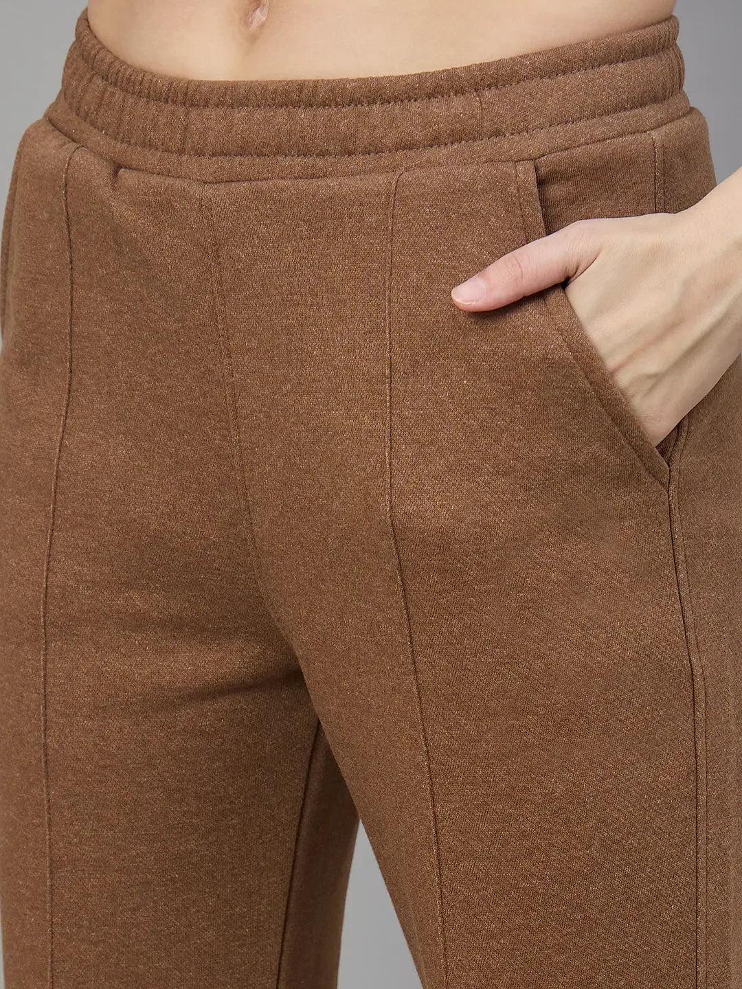98degreenorth Womens Flared Sweatpants in Coffee Melange, street style lounge pants with highlighted waistband and seams.