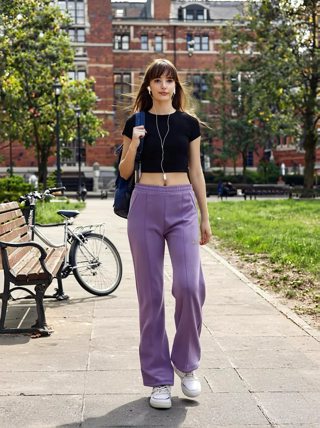 Women’s Flared Sweatpants in Violet Purple – Trendy Fleece Winter Wear