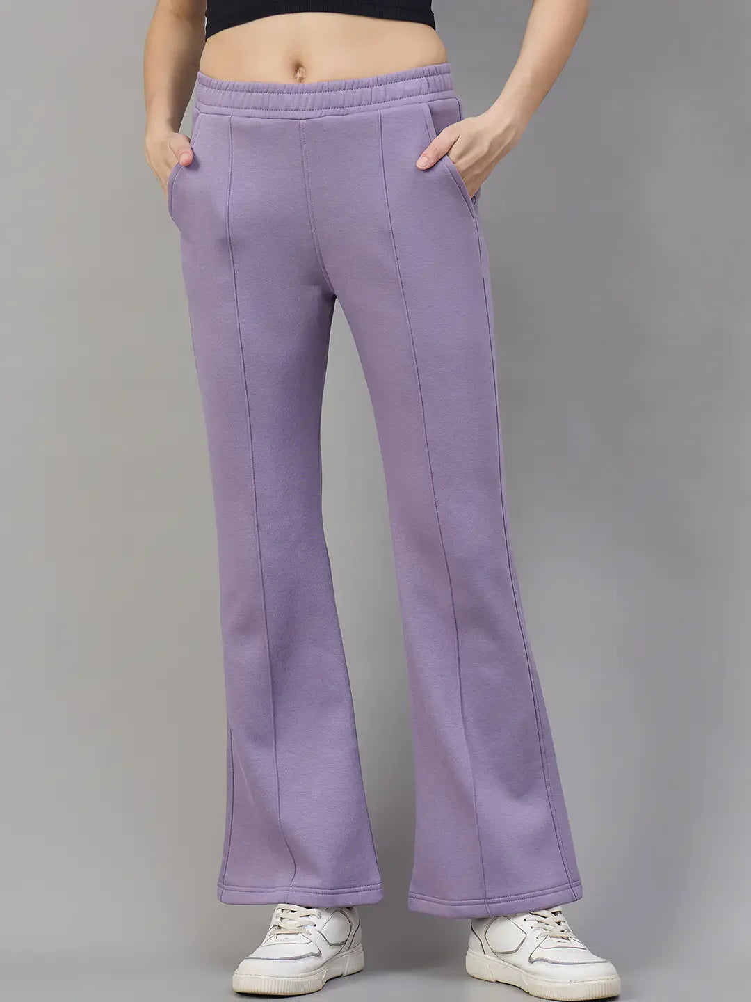 Women’s Flared Sweatpants in Violet Purple – Trendy Fleece Winter Wear