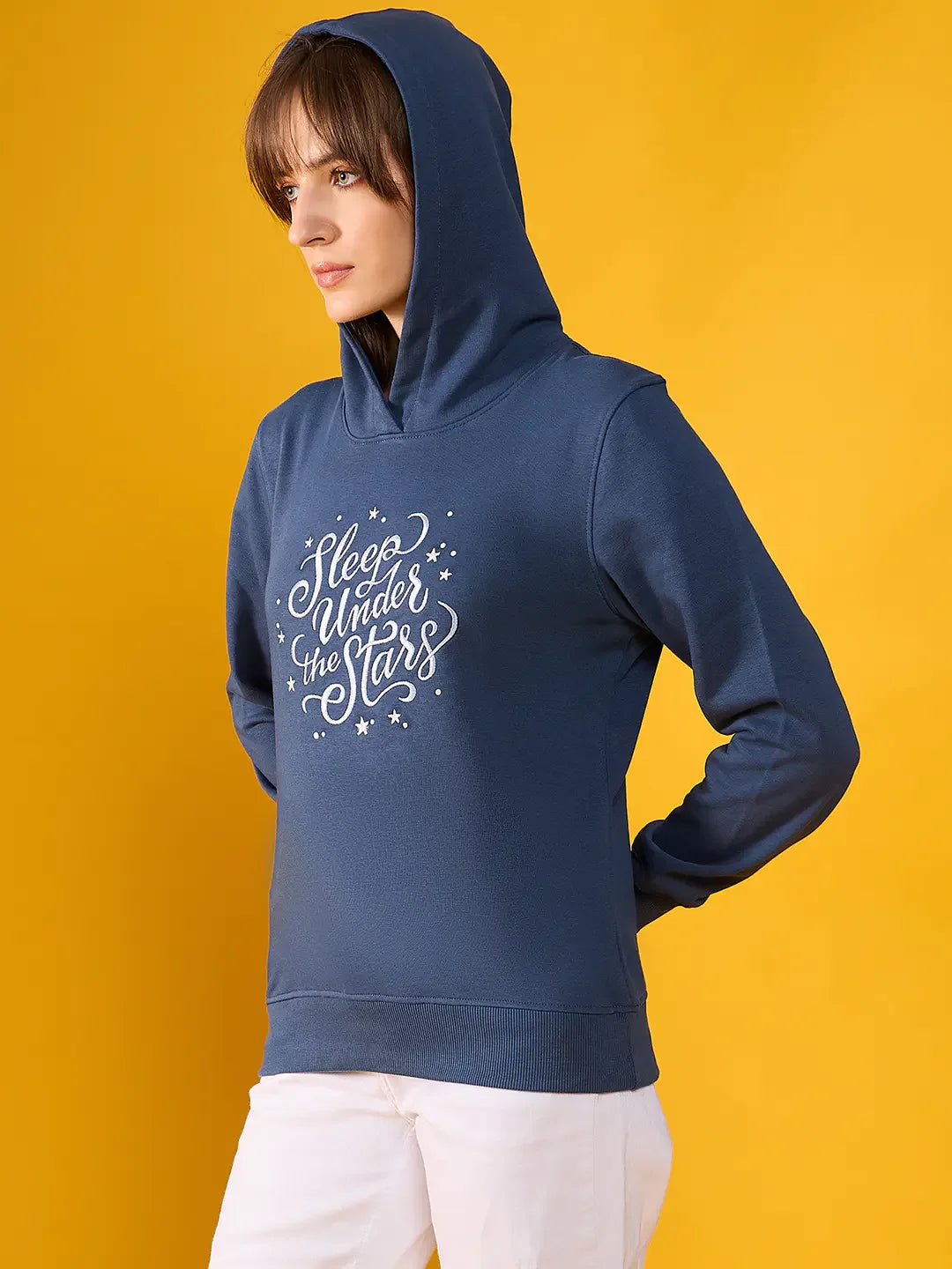 Women’s Indigo Hoodie Sweatshirt with Stars Embroidery – Sleep Under the Stars Design