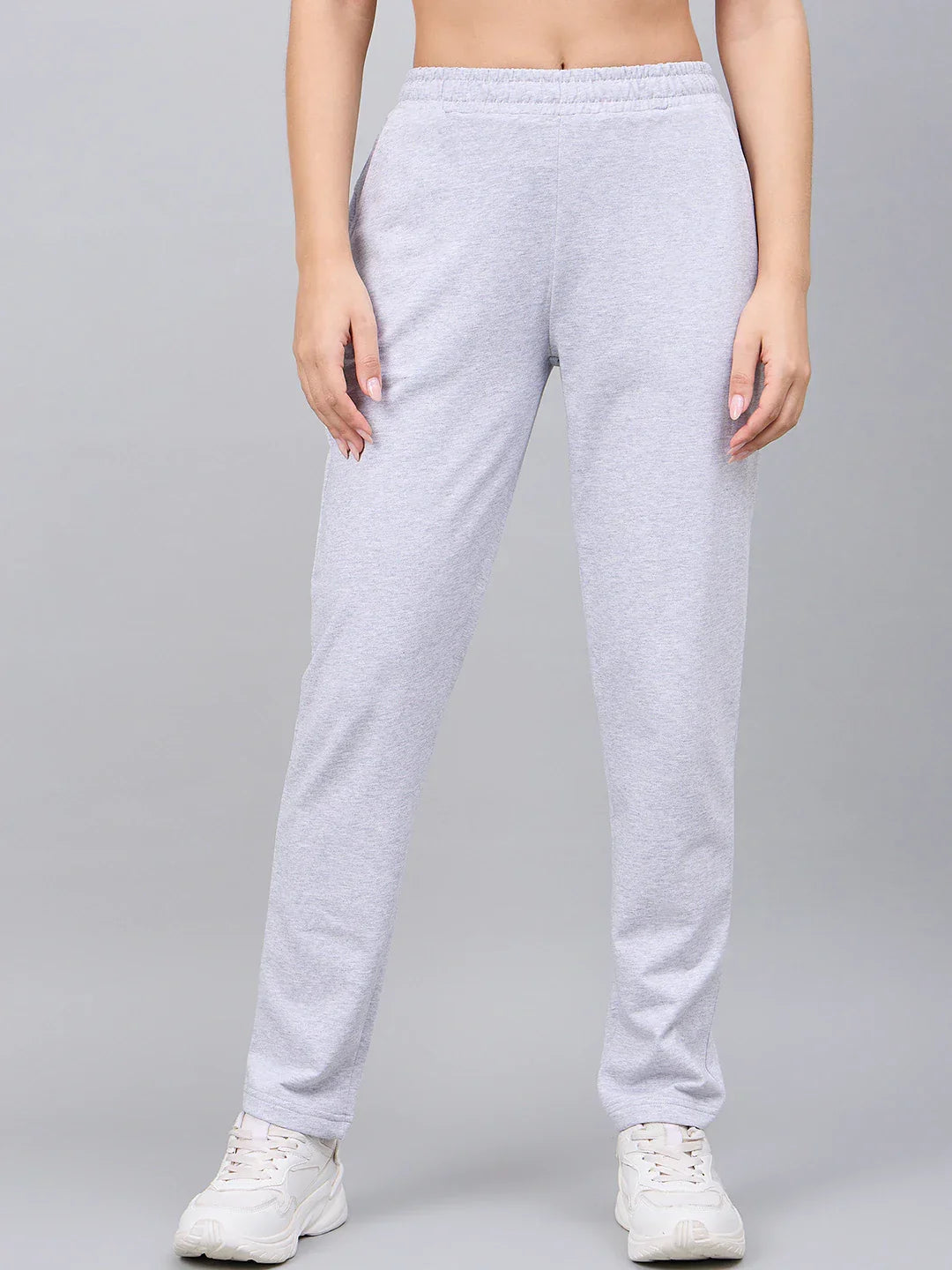 Women’s Light Grey Cotton Stretchable Slim Fit Trackpants – High Waist Straight Leg Casual & Athleisure Pants India