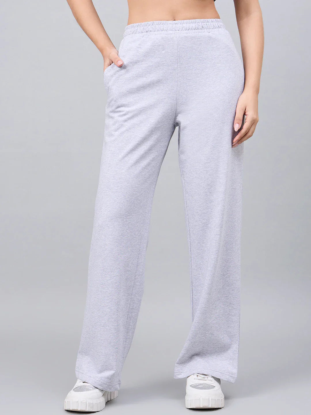 Women’s Light Grey Cotton Stretchable Trackpants – Slim Fit High Waist Casual & Athleisure Wear Bottoms India