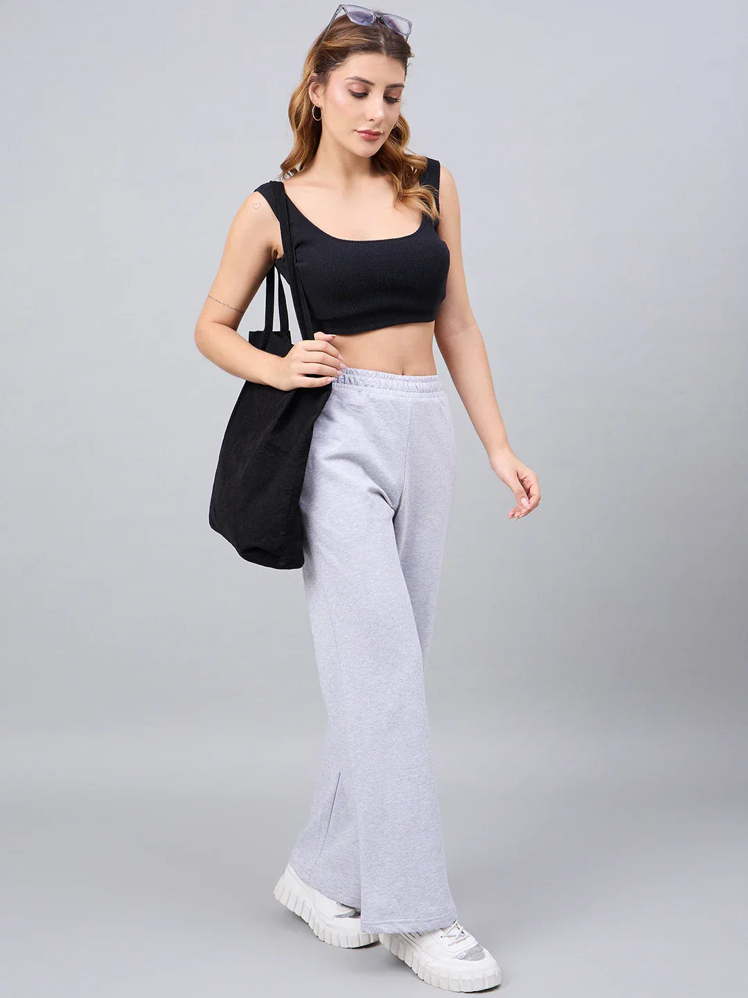 Women’s Light Grey Cotton Stretchable Trackpants – Slim Fit High Waist Casual & Athleisure Wear Bottoms India