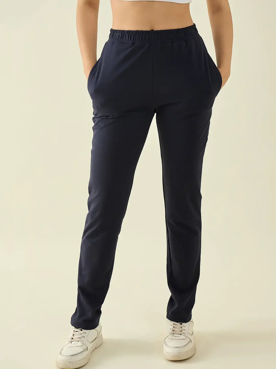Women’s Navy Regular Fit Cotton Stretchable Trousers | Classic Professional Pants