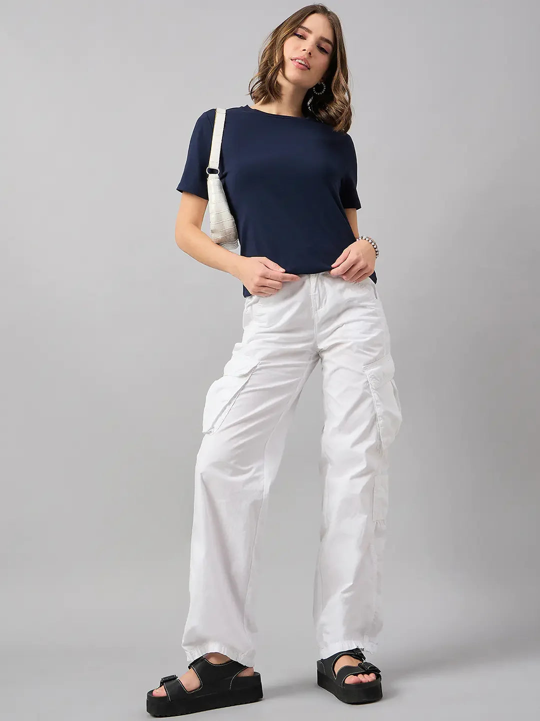 Women’s Navy Round Neck Short Sleeve T-Shirt – Elegant Everyday Casual Top for Women in India