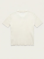Women's Off-White Ribbed Knit Polo Top by 98degreenorth, short sleeves, shown from the back against a plain background.