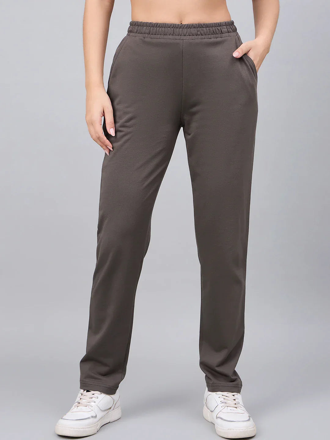 Women’s Olive Green Cotton Stretchable Slim Fit Trackpants – High Waist Straight Leg Casual & Athleisure Pants India