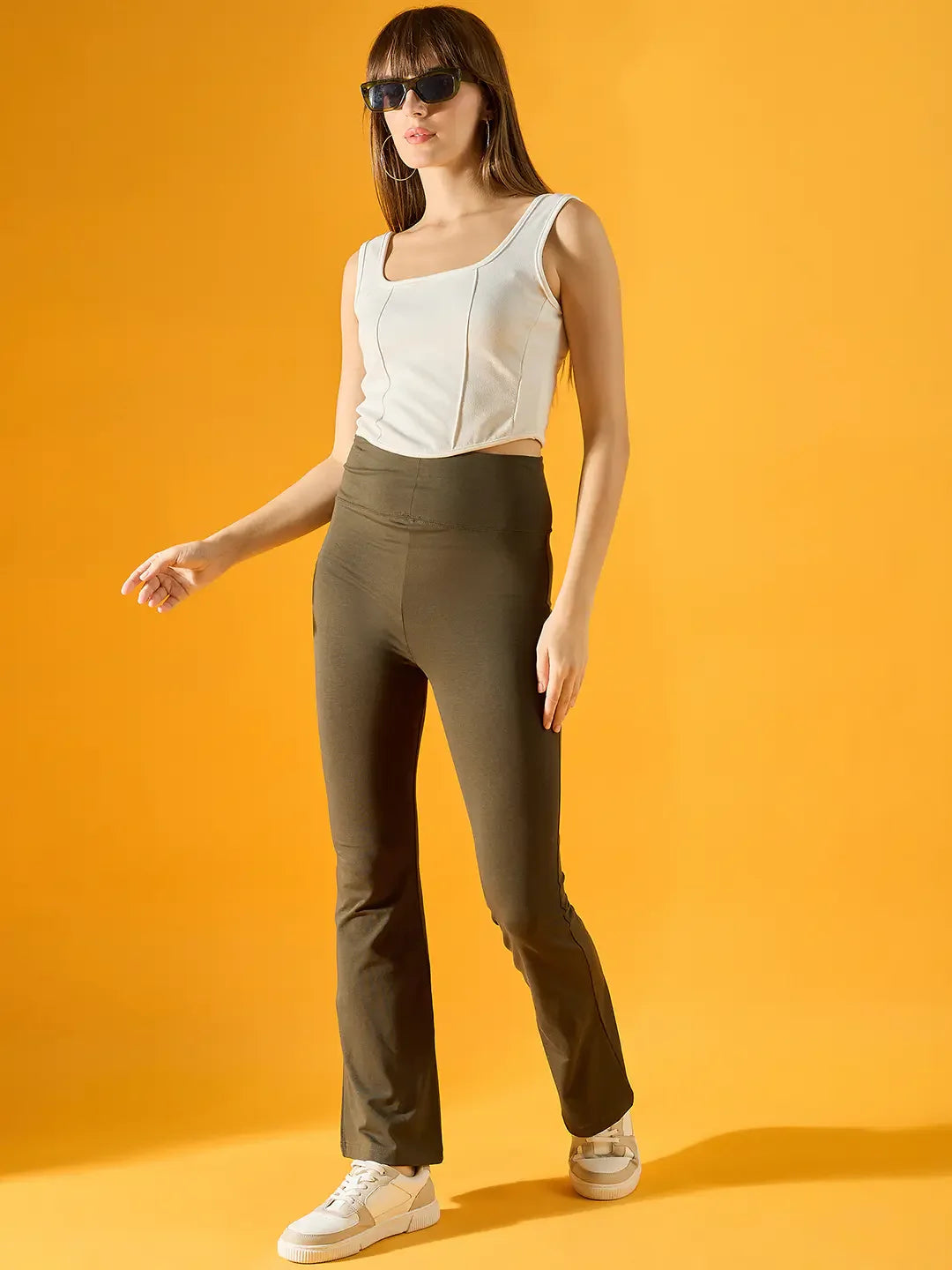 Women’s Olive Green Stretchable Trousers – Comfortable Utility Style by 98 Degree North for Work & Casual Wear