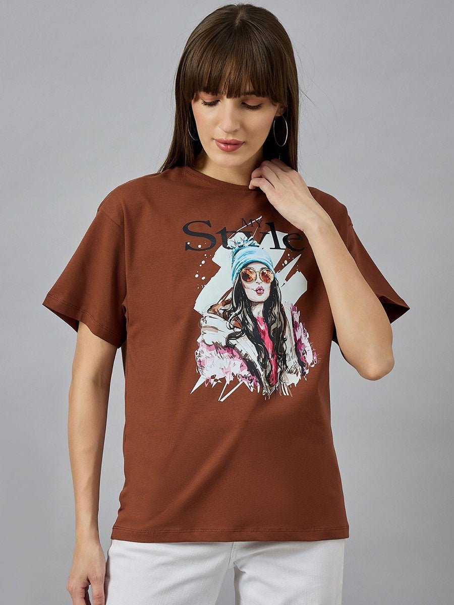 Women’s Oversized Typography Print Cotton T-shirt – Casual Round Neck