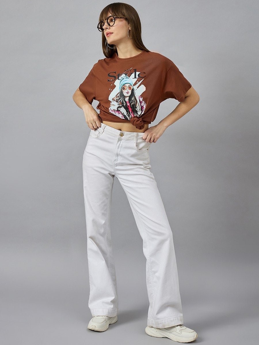 Women’s Oversized Typography Print Cotton T-shirt – Casual Round Neck