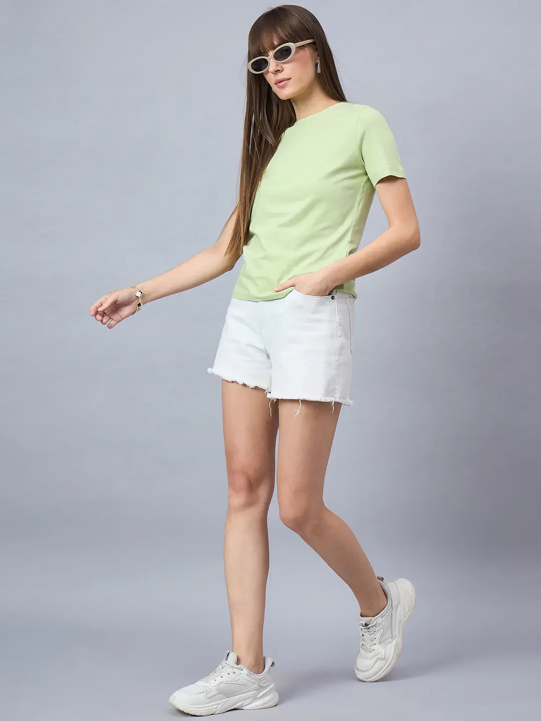 Women’s Pastel Green Round Neck Short Sleeve T-Shirt – Soft Casual Top for Women in India