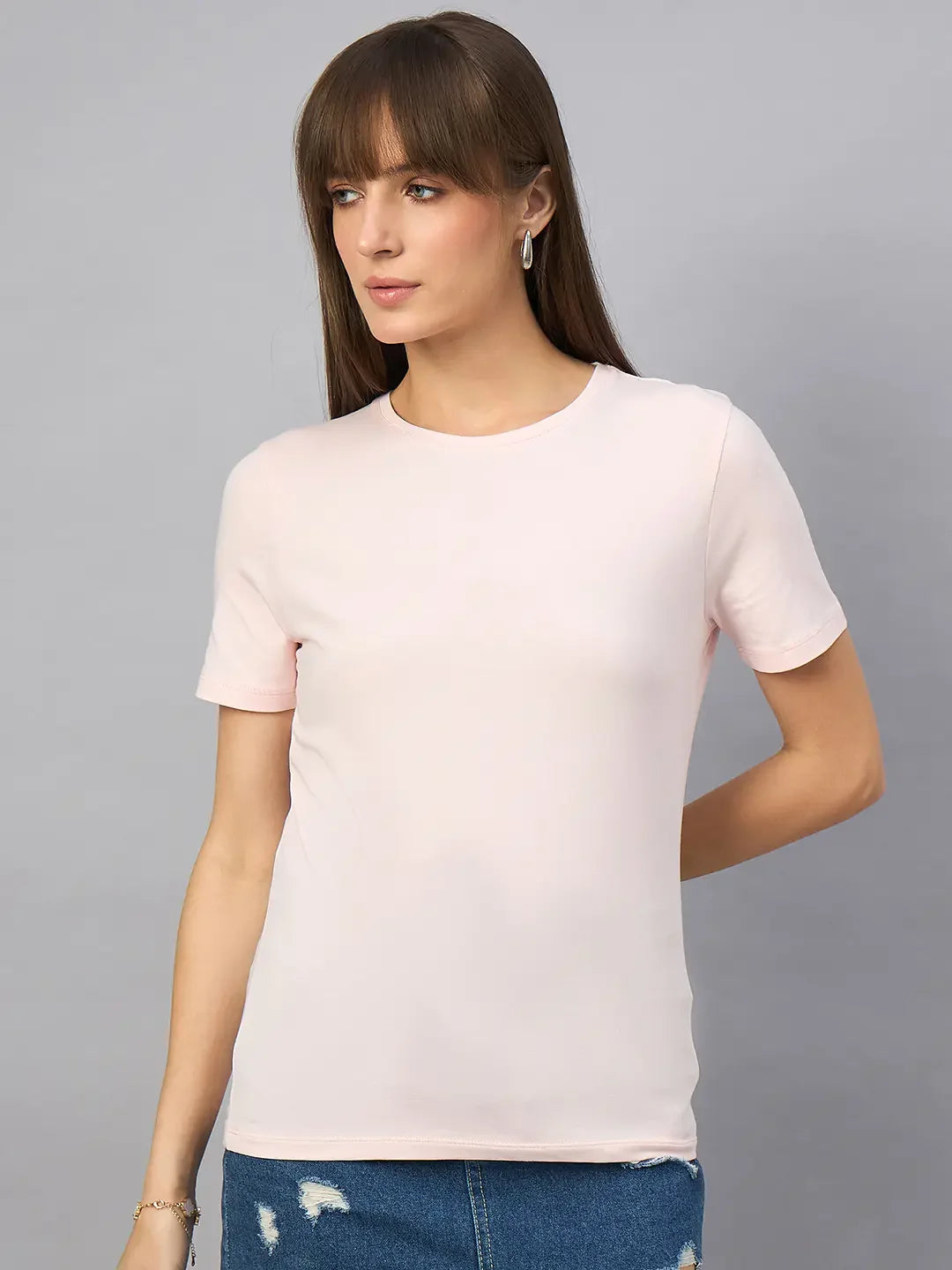Women’s Pink Round Neck Short Sleeve T-Shirt – Playful Everyday Casual Western Wear in India