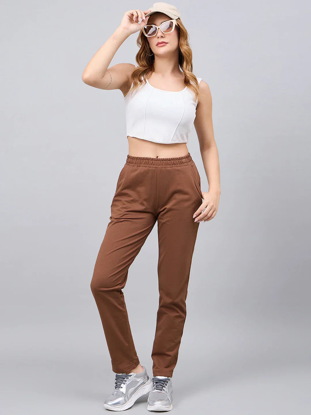 Women’s Rust Cotton Stretchable Slim Fit Trackpants – High Waist Straight Leg Casual & Travel Wear Bottoms India