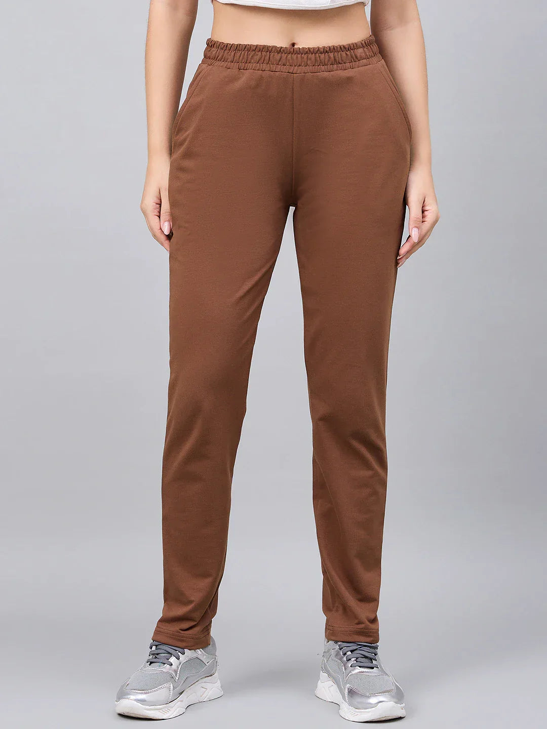 Women’s Rust Cotton Stretchable Slim Fit Trackpants – High Waist Straight Leg Casual & Travel Wear Bottoms India