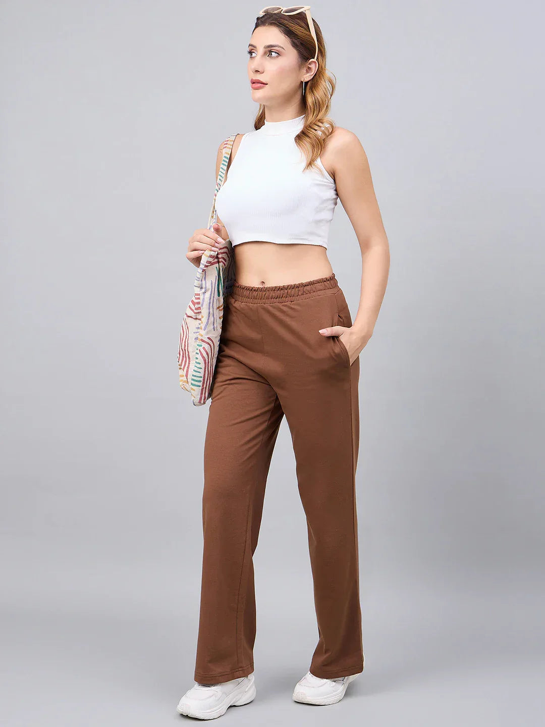 Women’s Rust Cotton Stretchable Trackpants – Slim Fit Straight Leg Casual & Athleisure Pants India | 98 Degree