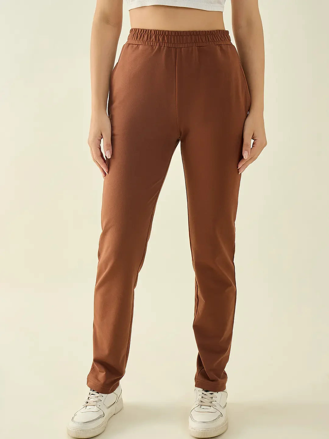 Women’s Rust Regular Fit Cotton Stretchable Trousers | Bold Semi-Formal Pants