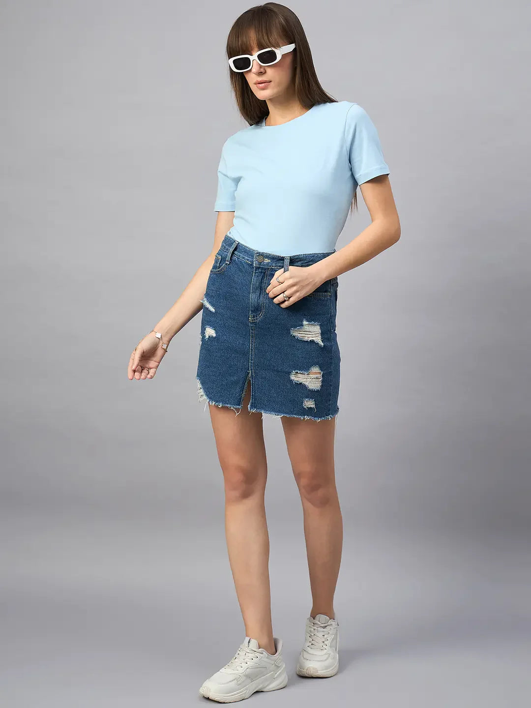 Women’s Sky Blue Round Neck Short Sleeve T-Shirt – Light Everyday Casual Wear for Women in India