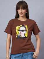 Woman in a 98degreenorth Women’s Typography Graphic Cotton T-shirt—stylish streetwear with “STYLE” print.