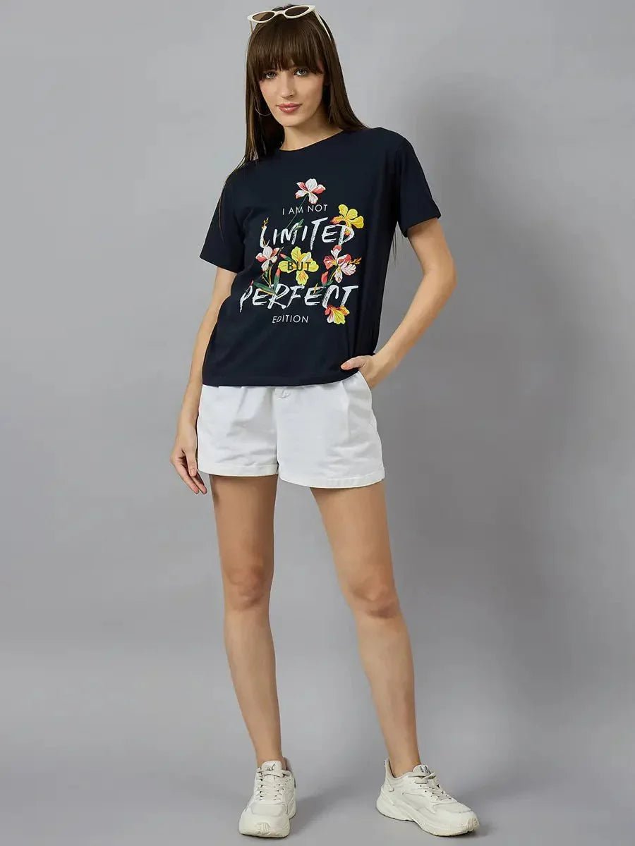 Women’s Typography Print Round Neck Cotton T-shirt – Trendy & Comfortable