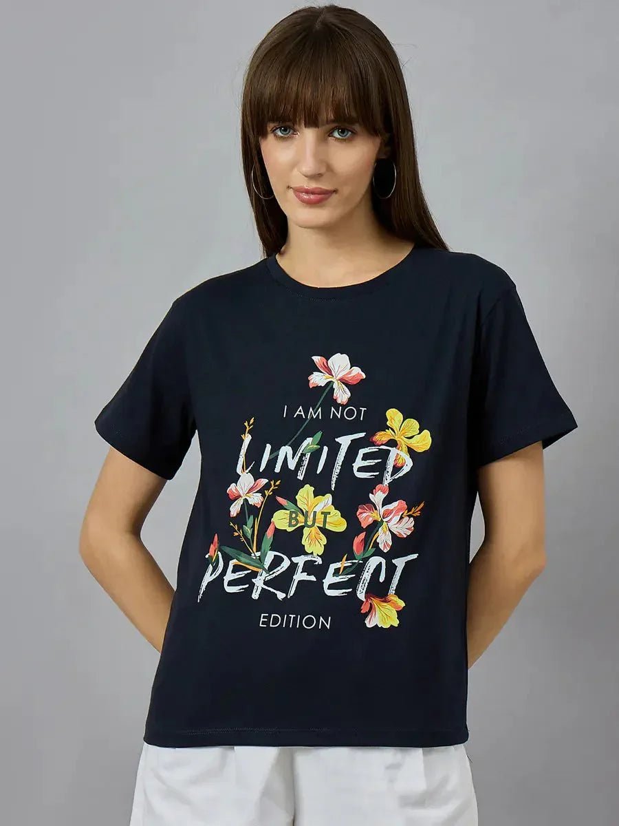 Women’s Typography Print Round Neck Cotton T-shirt – Trendy & Comfortable