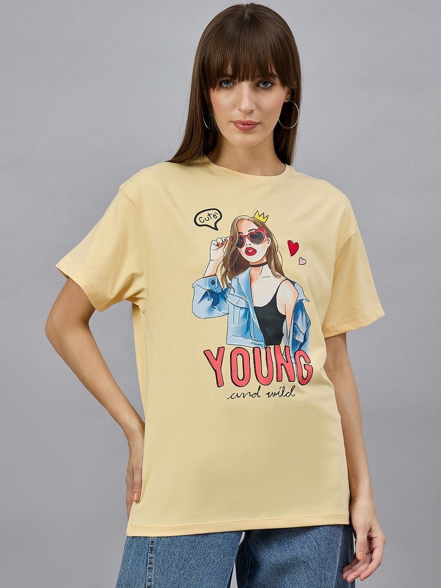 Women’s Typography Printed Oversized T-shirt – 100% Cotton, Relaxed Fit