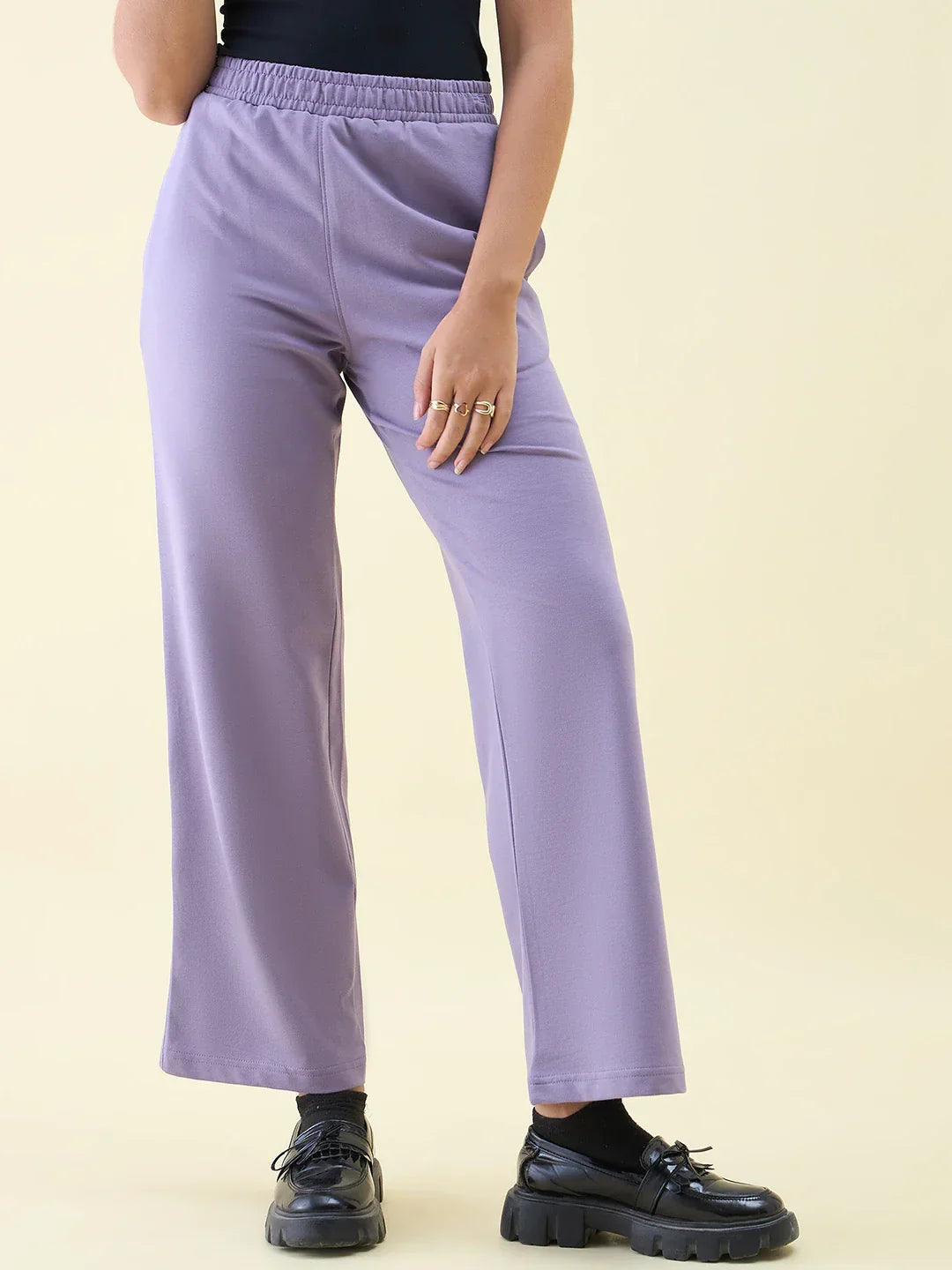 Women’s Violet Cotton Stretchable Trackpants – High Waist Slim Fit Casual & Lounge Wear Bottoms India